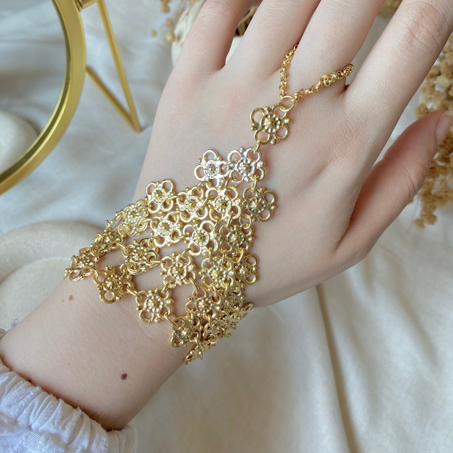 Golden Bloom | Handmade Hand Chain, Singular Creation