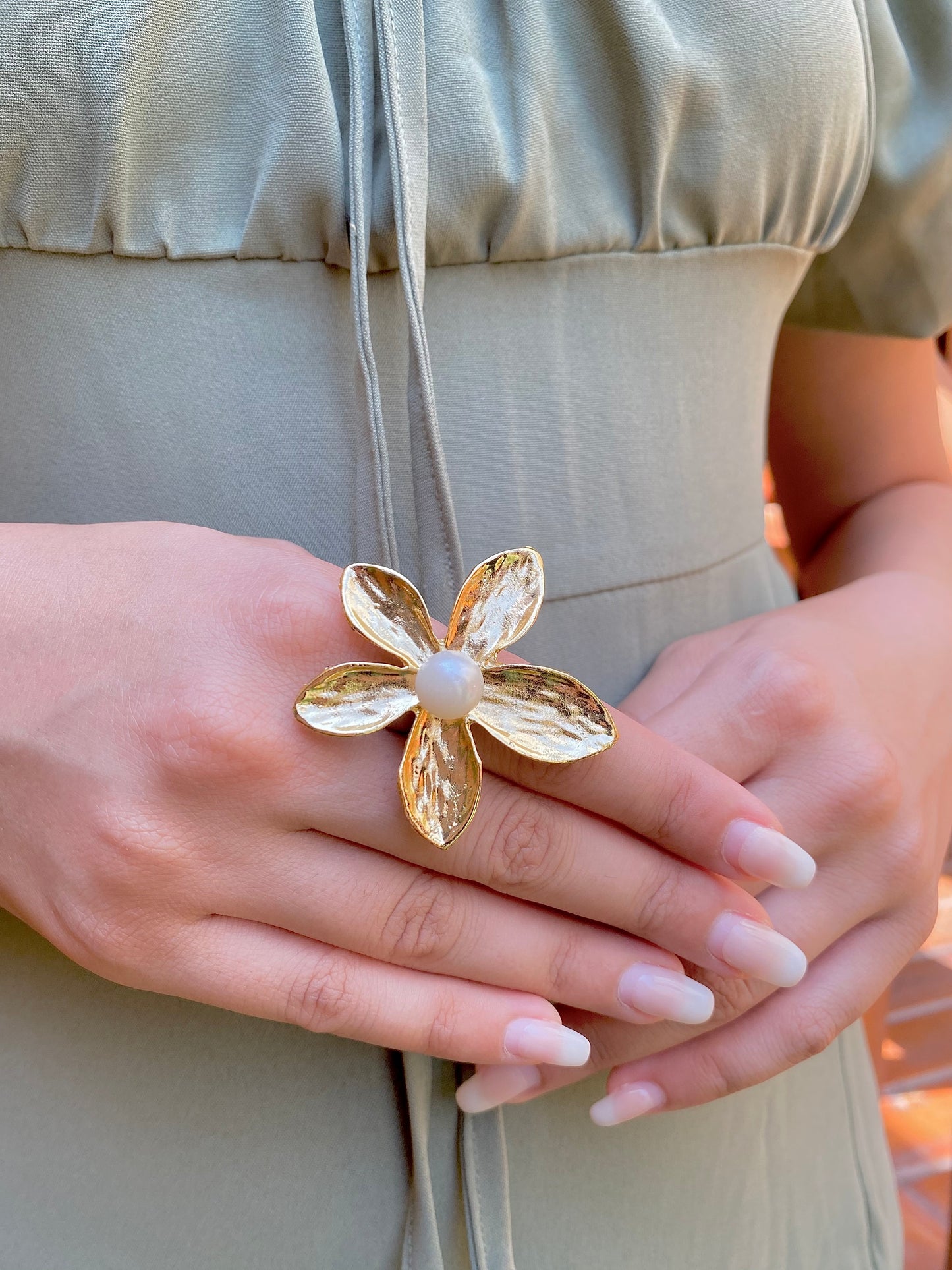 Golden Bloom | Ring with Pearl Center