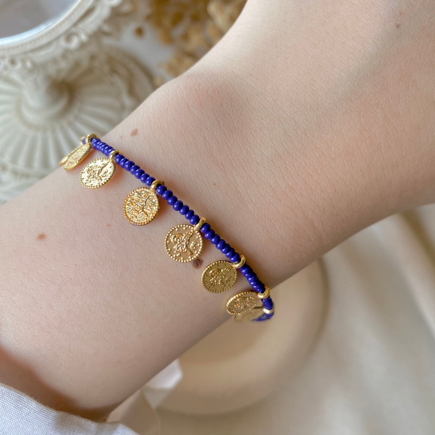 Coin Charm Beads | Pearl & Chain Bracelet