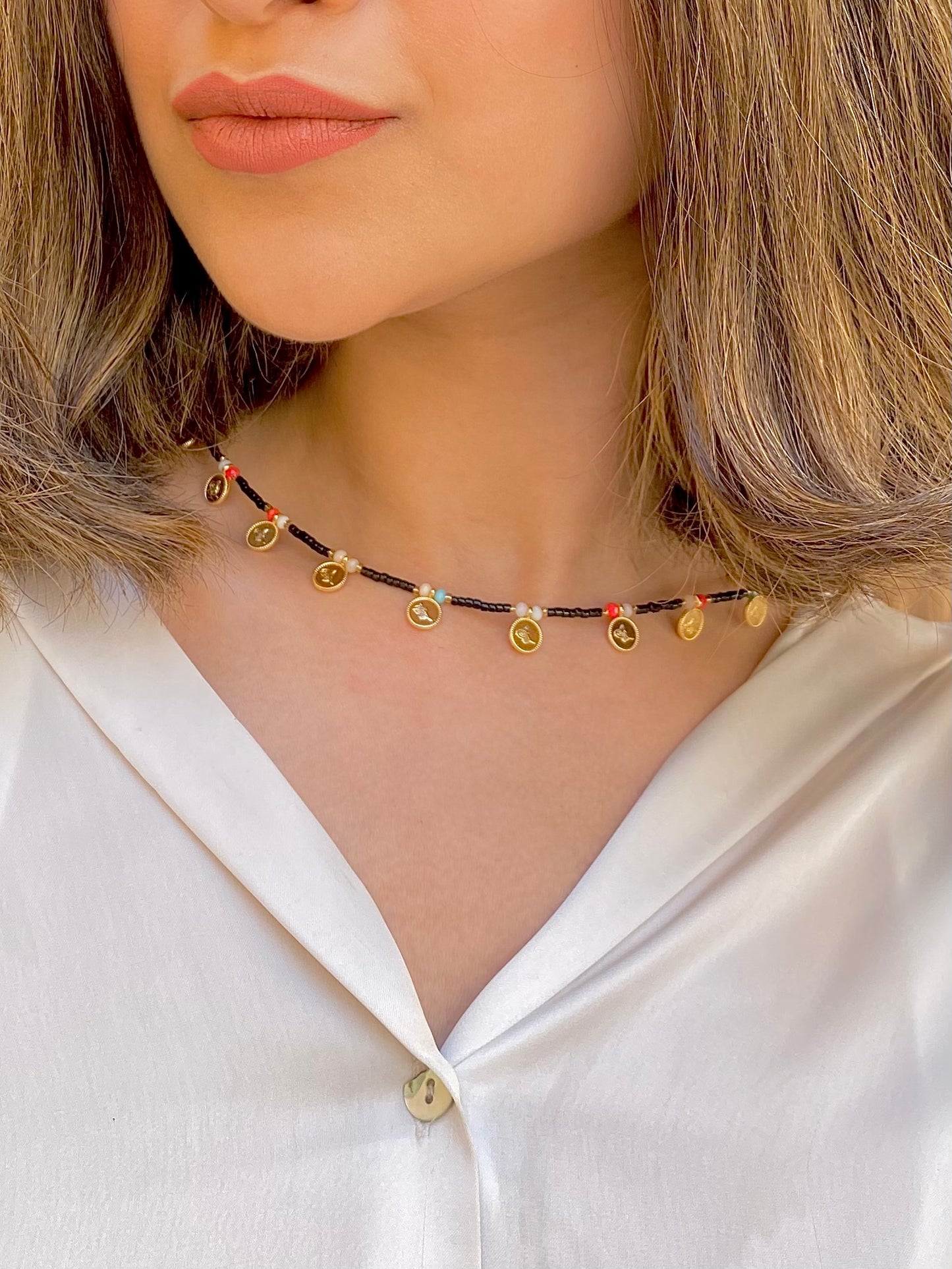 Color Dusk | Beaded Coin Necklace