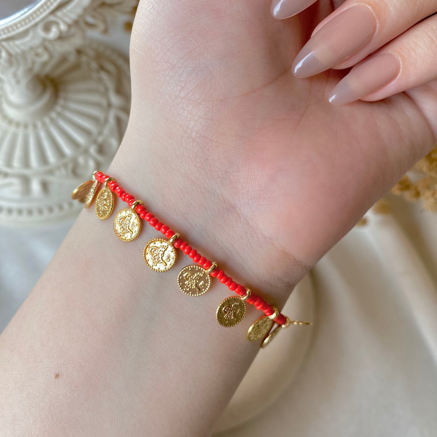 Coin Charm Beads | Pearl & Chain Bracelet