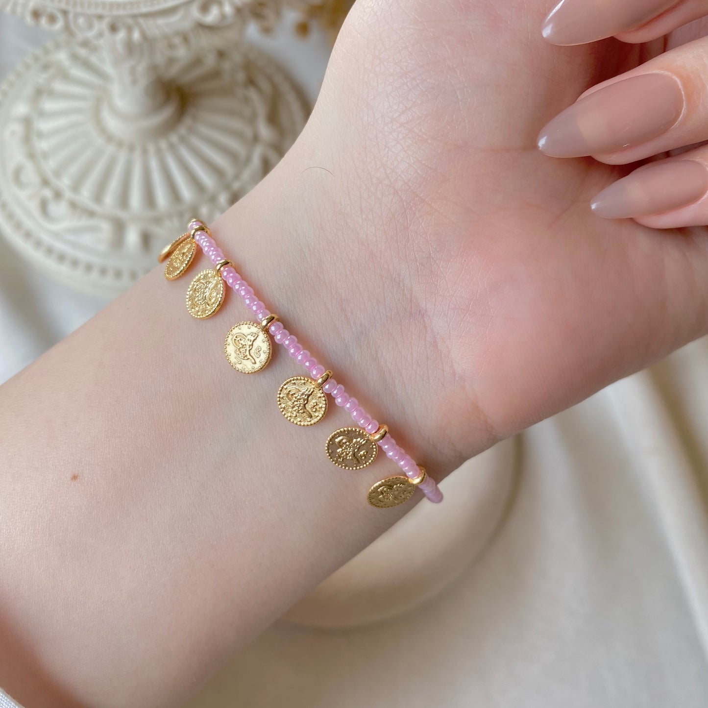 Coin Charm Beads | Pearl & Chain Bracelet