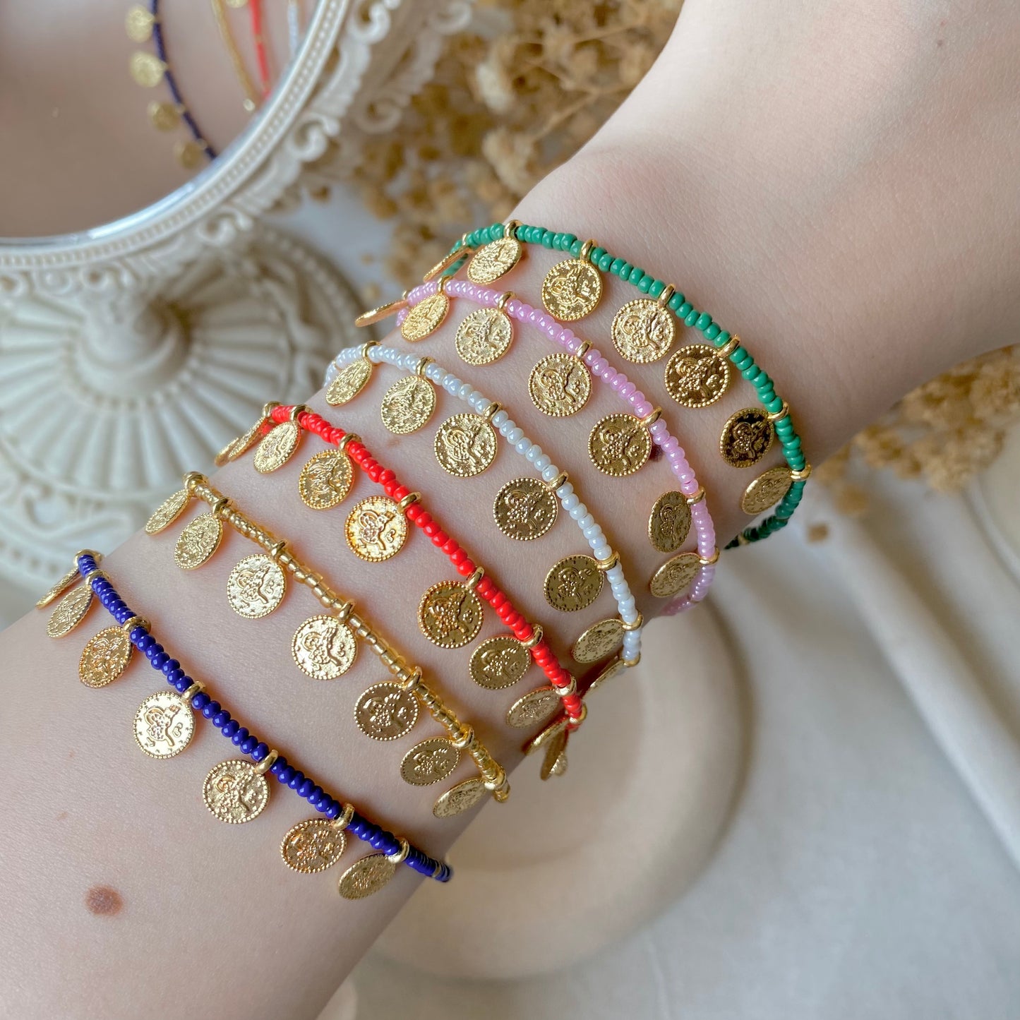 Coin Charm Beads | Pearl & Chain Bracelet