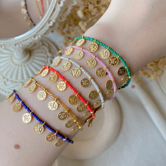 Coin Charm Beads | Pearl & Chain Bracelet