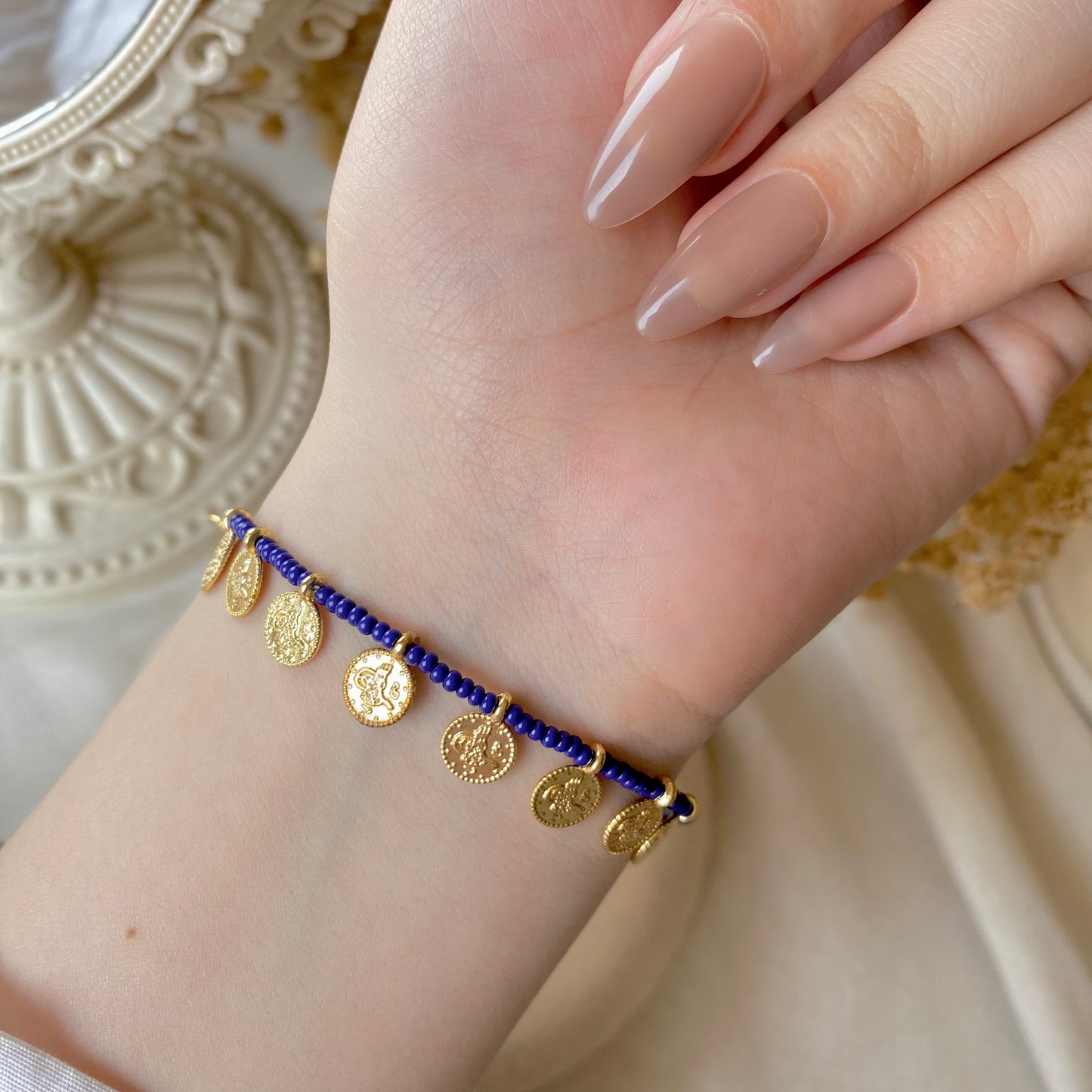 Coin Charm Beads | Pearl & Chain Bracelet