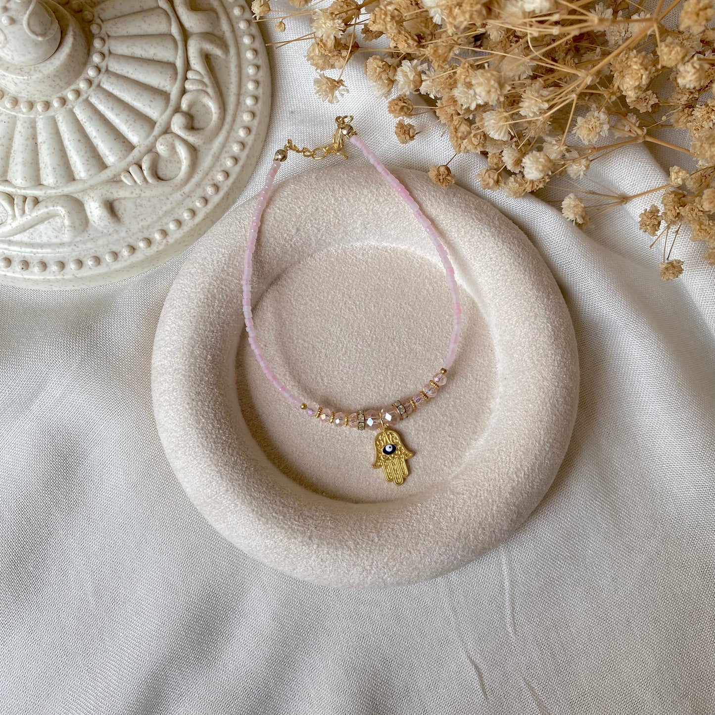 Hamsa Pearl Charm Bracelet/Anklet | Pearl & Chain Anklet