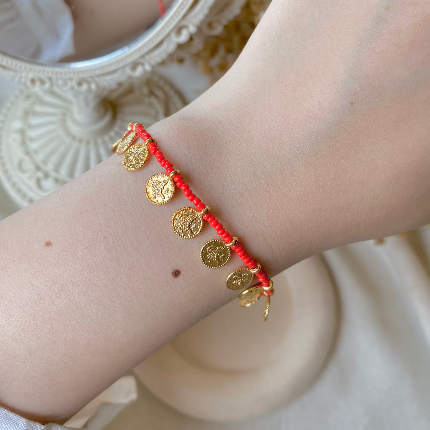 Coin Charm Beads | Pearl & Chain Bracelet